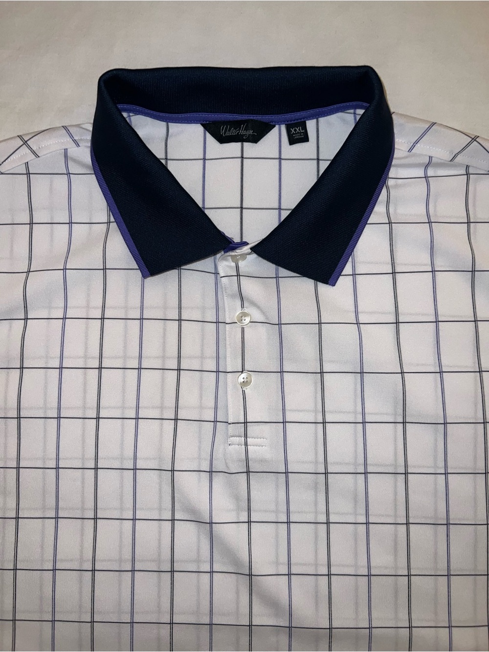 Walter Hagen Performance Men’s 2XL Blue, White, Purple Plaid Pattern Golf Shirt